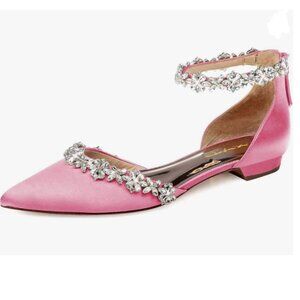 XYD Pink Pointed Toe D'Orsay Sparkly Rhinestones Ankle Strap Wedding Sandals